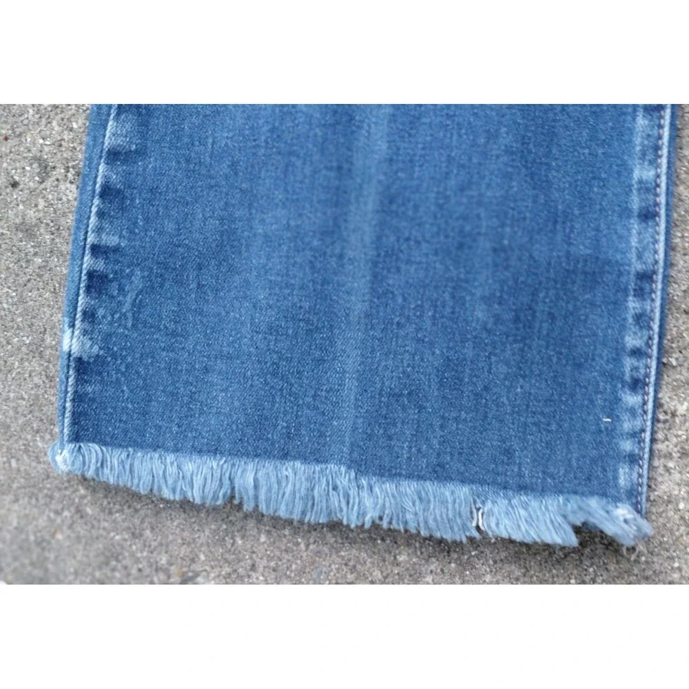 KanCan Bell Bottom Jeans Womens 30 Blue Denim Back Seam Split Hem Frayed